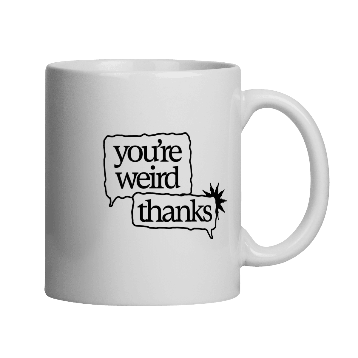 You're weird / thanks • caneca, cor Branco