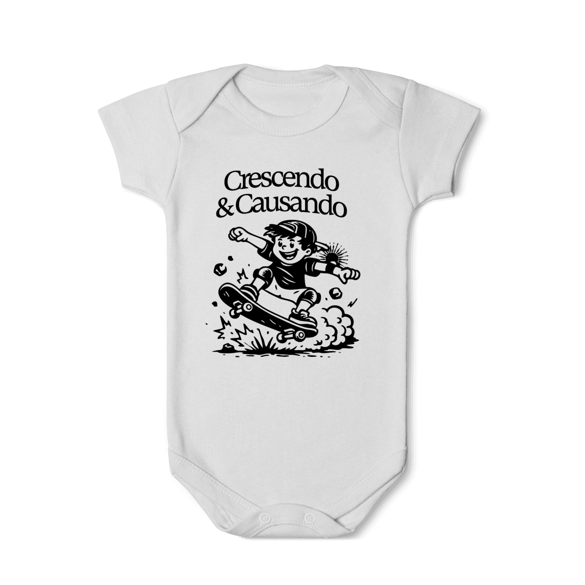 Crescendo & causando • body infantil, cor Branco