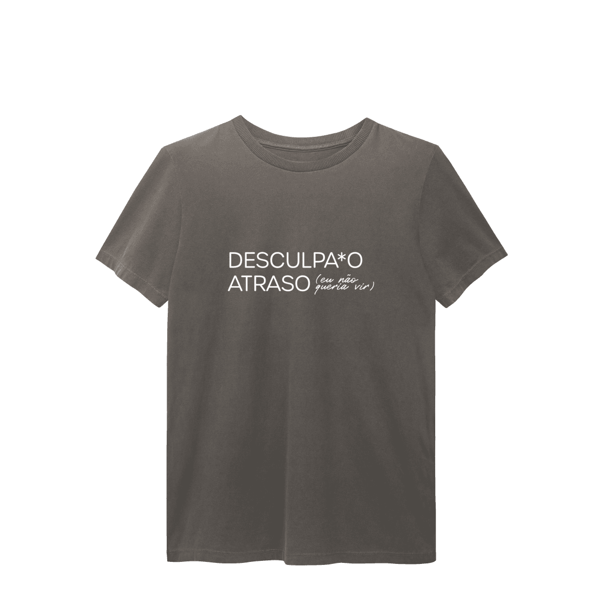 Desculpa o atraso • camiseta estonada, cor Cinza chumbo estonada