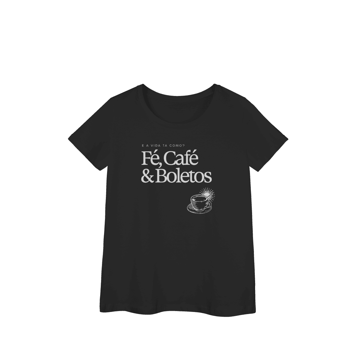 Fé, café & boletos • baby long, cor Preto